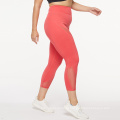 Em estoque Capri Yoga Women Mesh Mesh 4 Way Stretch Yoga Leggings Alta cintura rosa Capri Capri